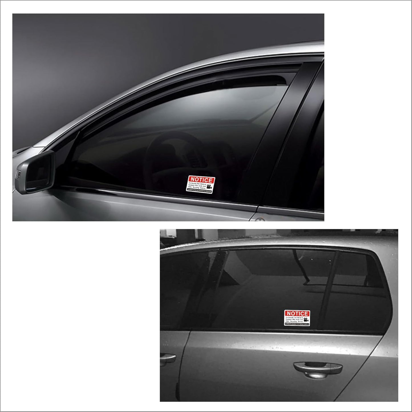 6 pieces Notice Vehicle is Equipped With Audio And Video Recording Devices,In Car Camera Recording Stickers for Cars, Brushed Silver,3.3inx2in