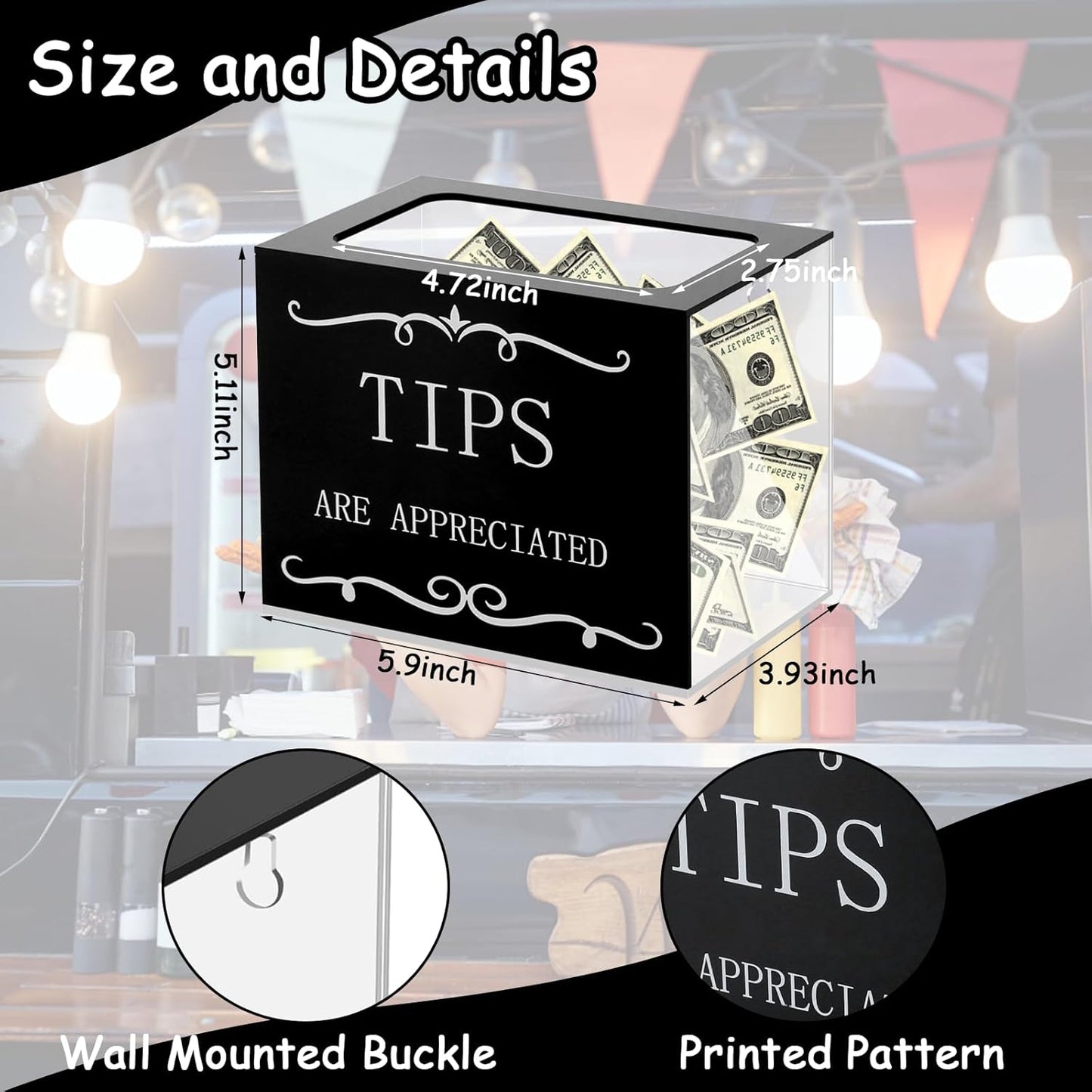 Ysglory Acrylic Tips Jar Plastic Tip Box Raffle Cash Donation Box with Slot for Fundraising Money Storage Container for Bartender Bars Restaurants Musicians (6 x 4 x 5 Inch)