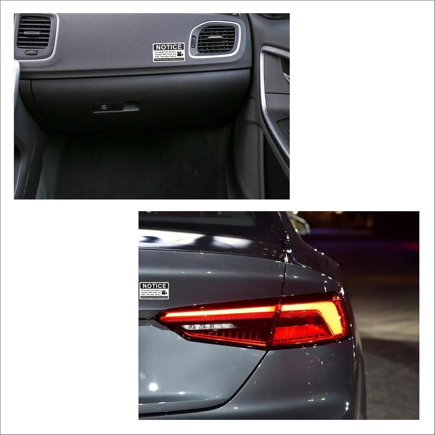 6 pieces Notice Vehicle is Equipped With Audio And Video Recording Devices,In Car Camera Recording Stickers for Cars, Brushed Silver,3.3inx2in