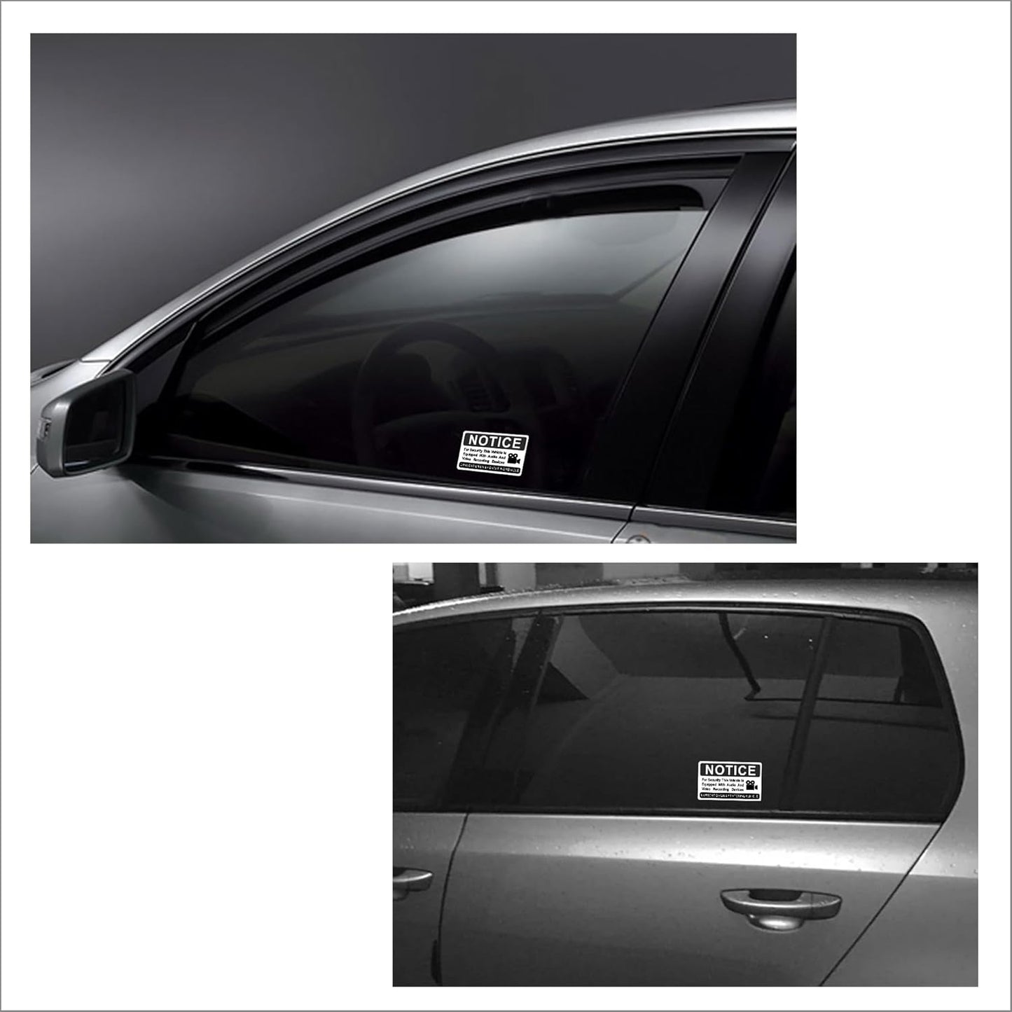 6 pieces Notice Vehicle is Equipped With Audio And Video Recording Devices,In Car Camera Recording Stickers for Cars, Brushed Silver,3.3inx2in
