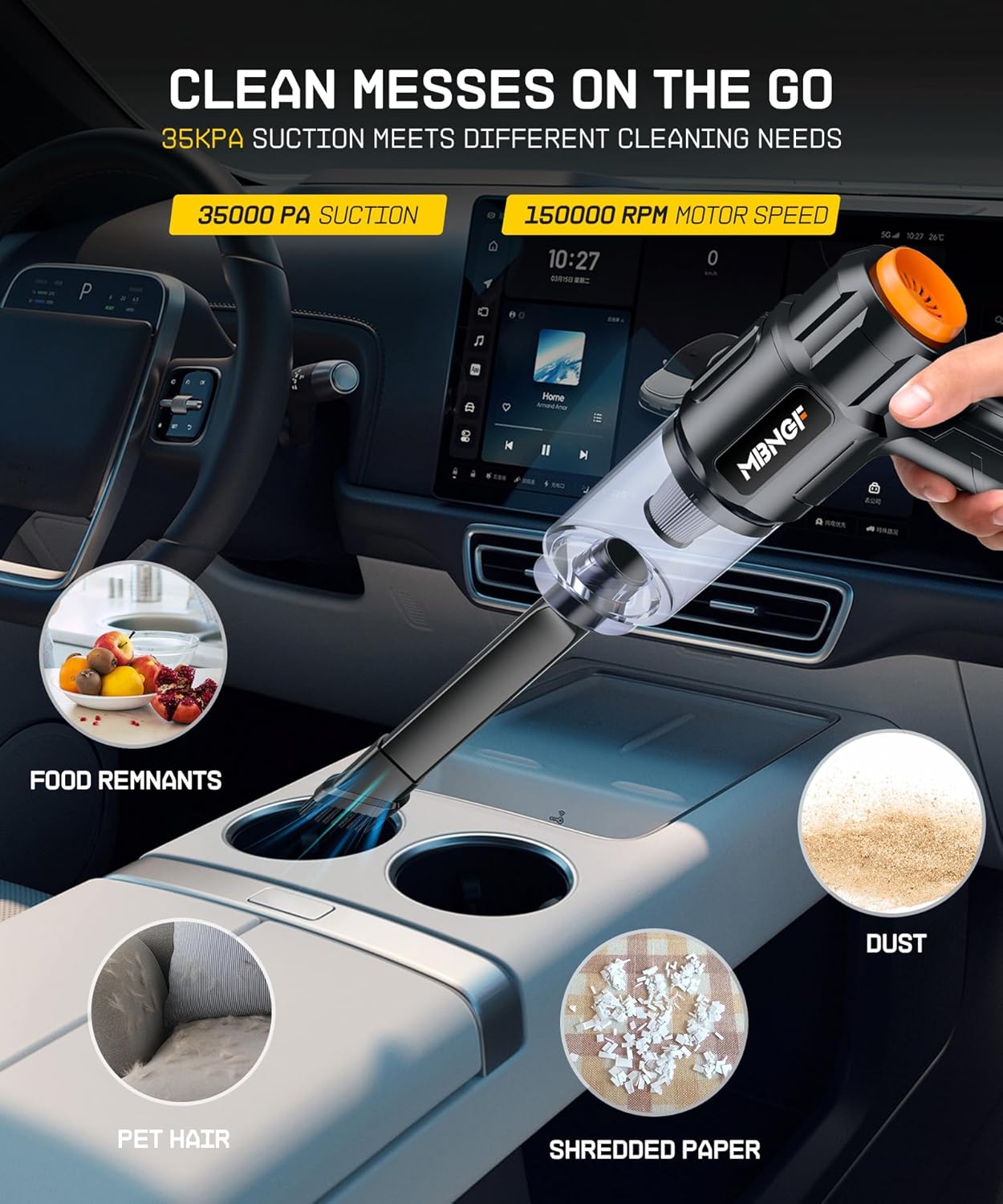Car Vacuum Portable Cordless, 35000PA High Power Suction & Blower, Wireless Handheld Vacuum Cleaner for Car, Home, Office, Pet(Coal Black)