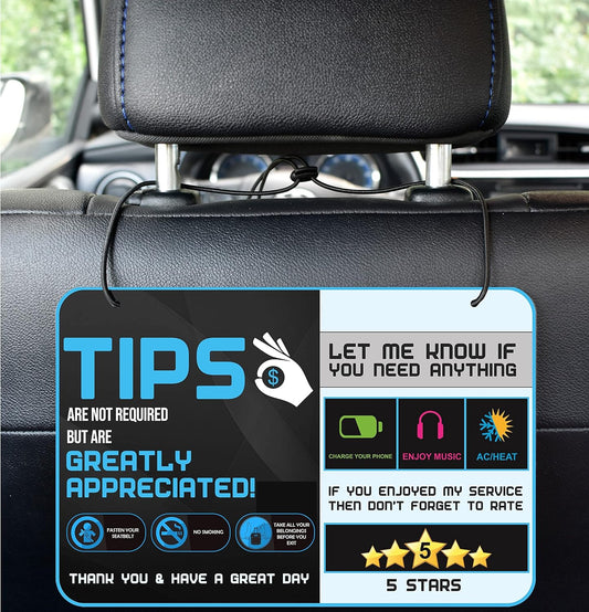 Five Star Accessories Rider-Share Sign for Driver - 5 Stars Tips Taxi Rating Appreciated Ride-Share Driver Signs - Large 9x6 (Pack of 2)