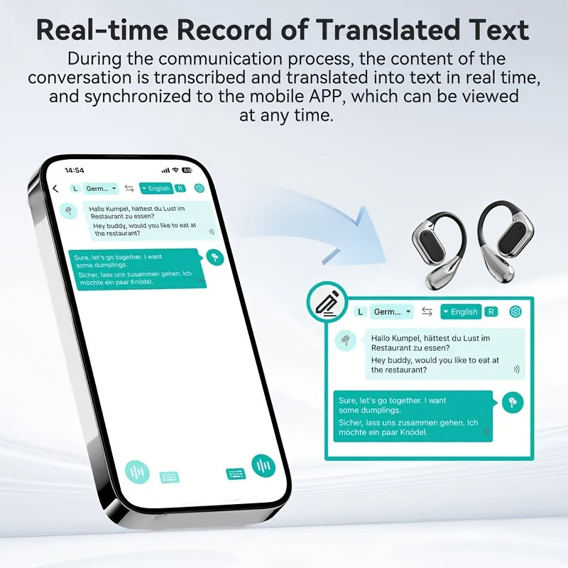 Auriculares de Tradução - 144 Idiomas e Acentos, Tradução em Tempo Real, Conexão Sem Fio, para IOS e Android, Perfeitos para Viagens e Aprendizagem de Negócios, Viagens, Tradutores de Moda