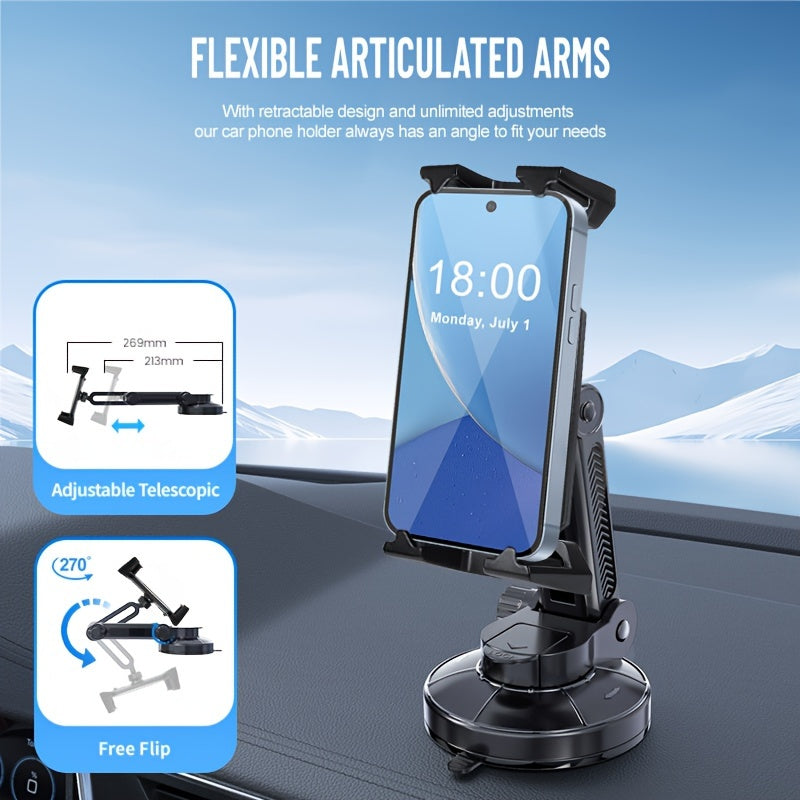 Car Truck Dashboard Tablet Phone Holder, Extended Retractable Suction Cup Car Mount Stable and Non-Shaking, Compatible with 4-14 Inch Phones and Tablets