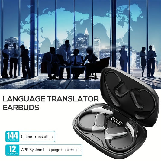 Auriculares de Tradução - 144 Idiomas e Acentos, Tradução em Tempo Real, Conexão Sem Fio, para IOS e Android, Perfeitos para Viagens e Aprendizagem de Negócios, Viagens, Tradutores de Moda